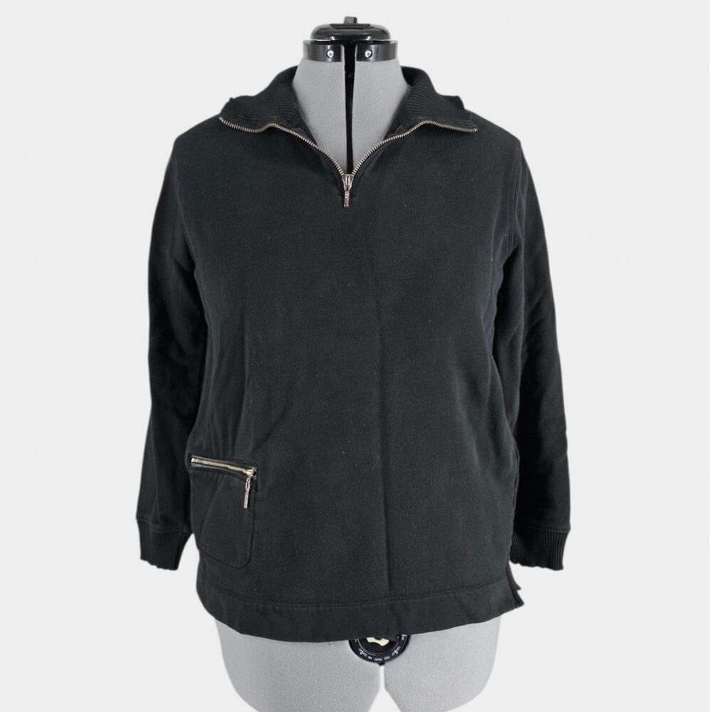 Lauren Ralph Lauren Sweater Women's M Black 1/4 Zip Long Sleeve Zip Pocket VTG